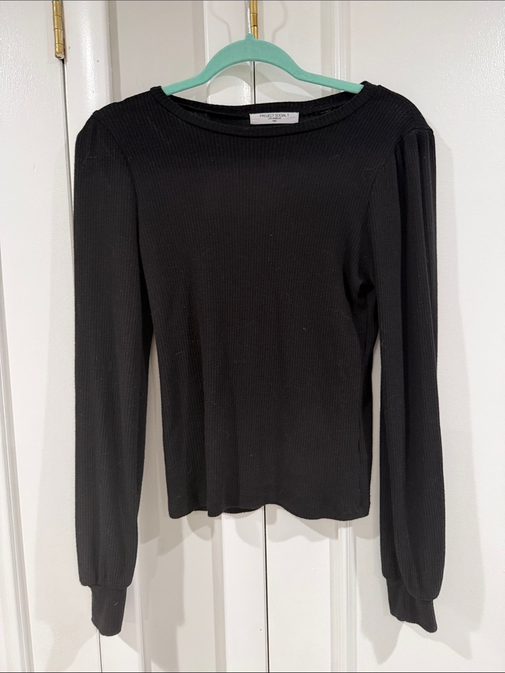 Project Social T Black Ribbed Long Sleeve Crewneck